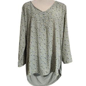 New Light Green Floral Front Tunic Blouse Size L